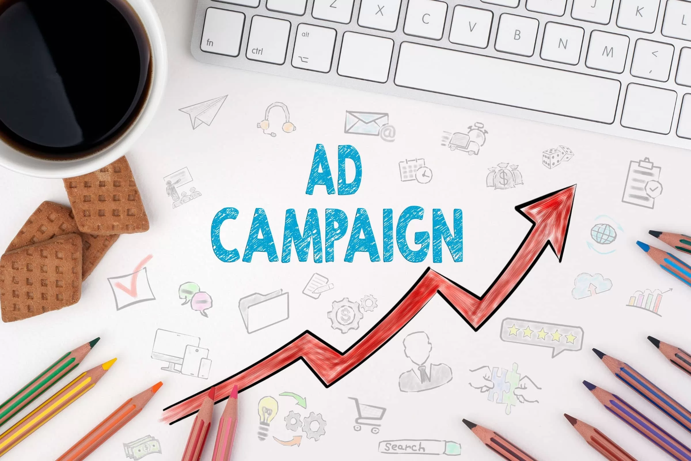 the word ad campaing with a red graph going up